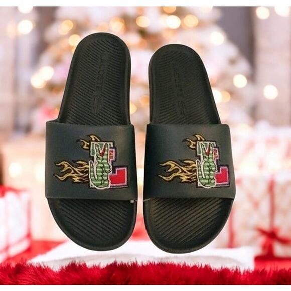 Lacoste Alligator Flame Fire Slides Mens Size 12 Sandals Green Avante Garde Rare - Picture 1 of 16